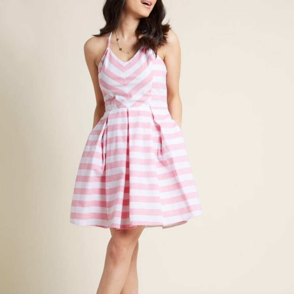 ModCloth Ixia Sunny Salutation Pink Striped Dress